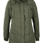 Lange gewatteerde jas met kraag en capuchon