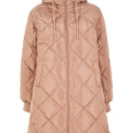 Korte coat met capuchon en stiksels