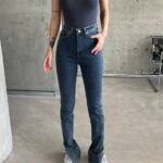 Tall Basic Jeans Met Split En Rechte Pijpen Donkerblauw